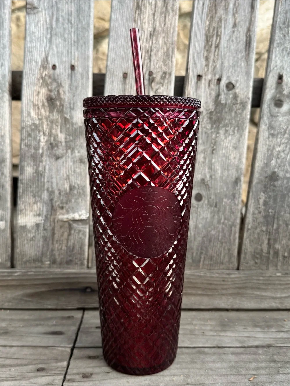 Starbucks 2022 Holiday Merlot Red Jeweled Venti Tumbler 24oz (With Straw)